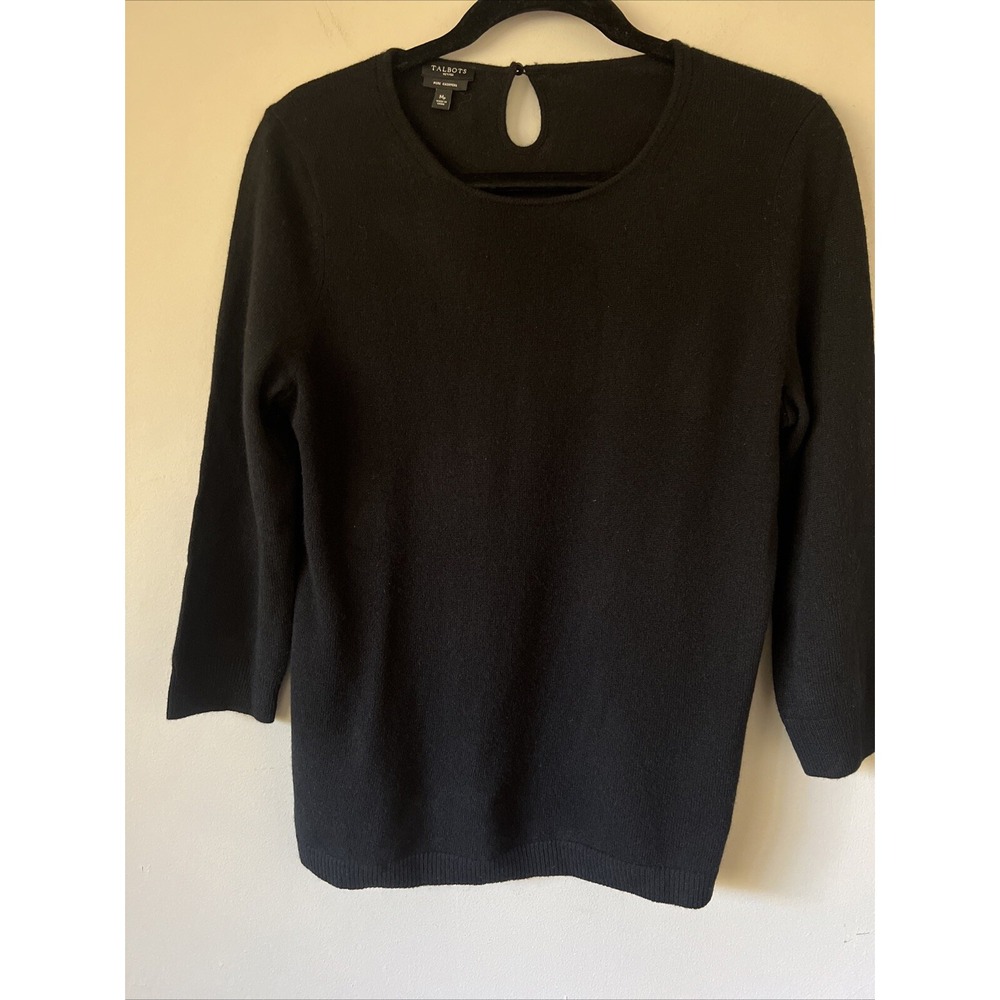 Talbots Women's Pure Cashmere Sweater Size MP Timeless Black Knit
